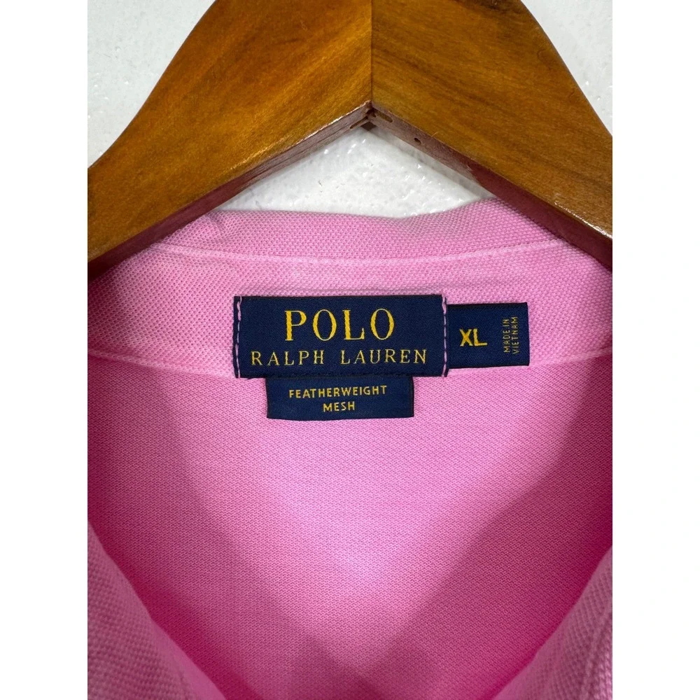 Polo Ralph Lauren Mens XL Pink Featherweight Mesh Long Sleeve Polo Shirt RN41381